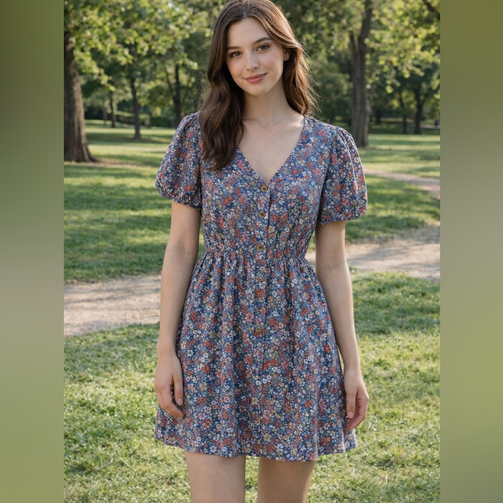Everly Blue and Pink Floral Mini Dress